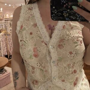 Cream Floral Eyelet Lace Button Front Camisole